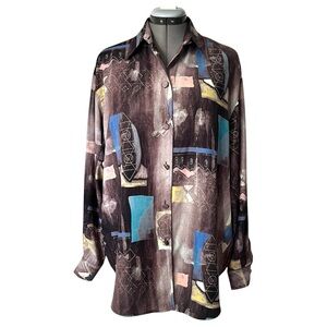 Vintage Jac Dale abstract print button front top 42